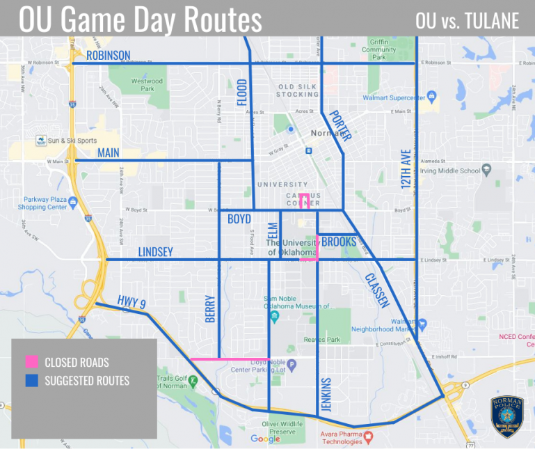 OU Game Day Routes Map_2021_Tulane