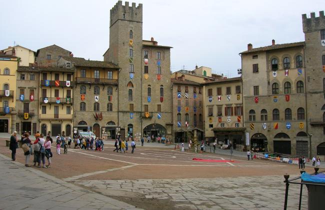 The Piazza Grande (Great Square) in Arezzo Italy