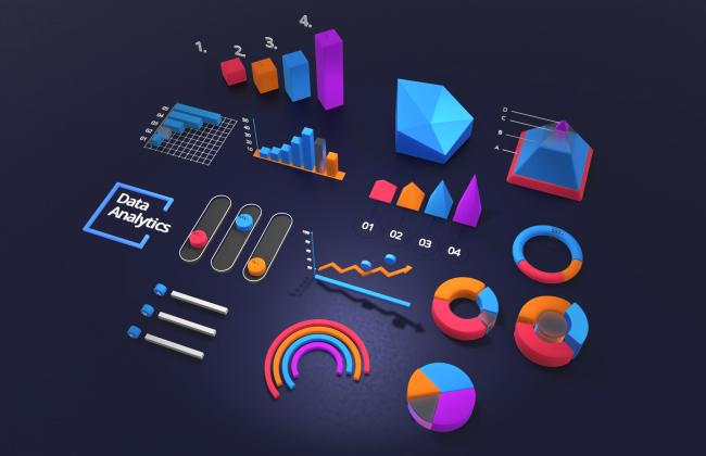  A collection of charts and graphs on a black background.
