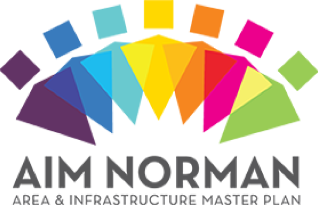 Area and Infrastructure Master Plan logo with seven colored figures representing the seven parts of the project scope.