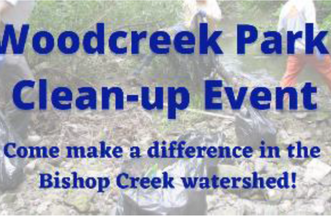 Flyer for Woodcreek Park Cleanup on March 13, 2021 from 1 to 3 pm