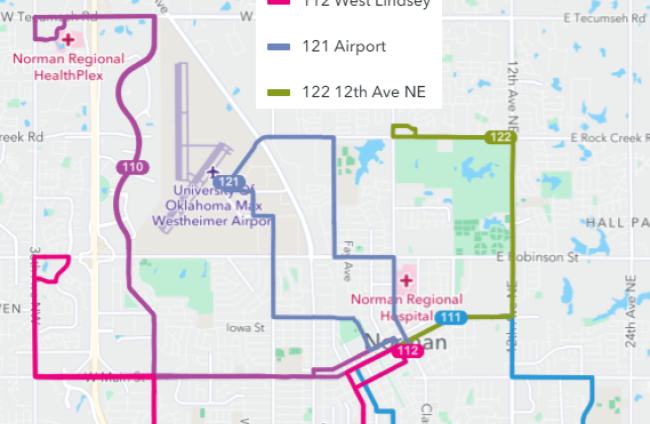 Map of fixed route bus service as of October 2023 